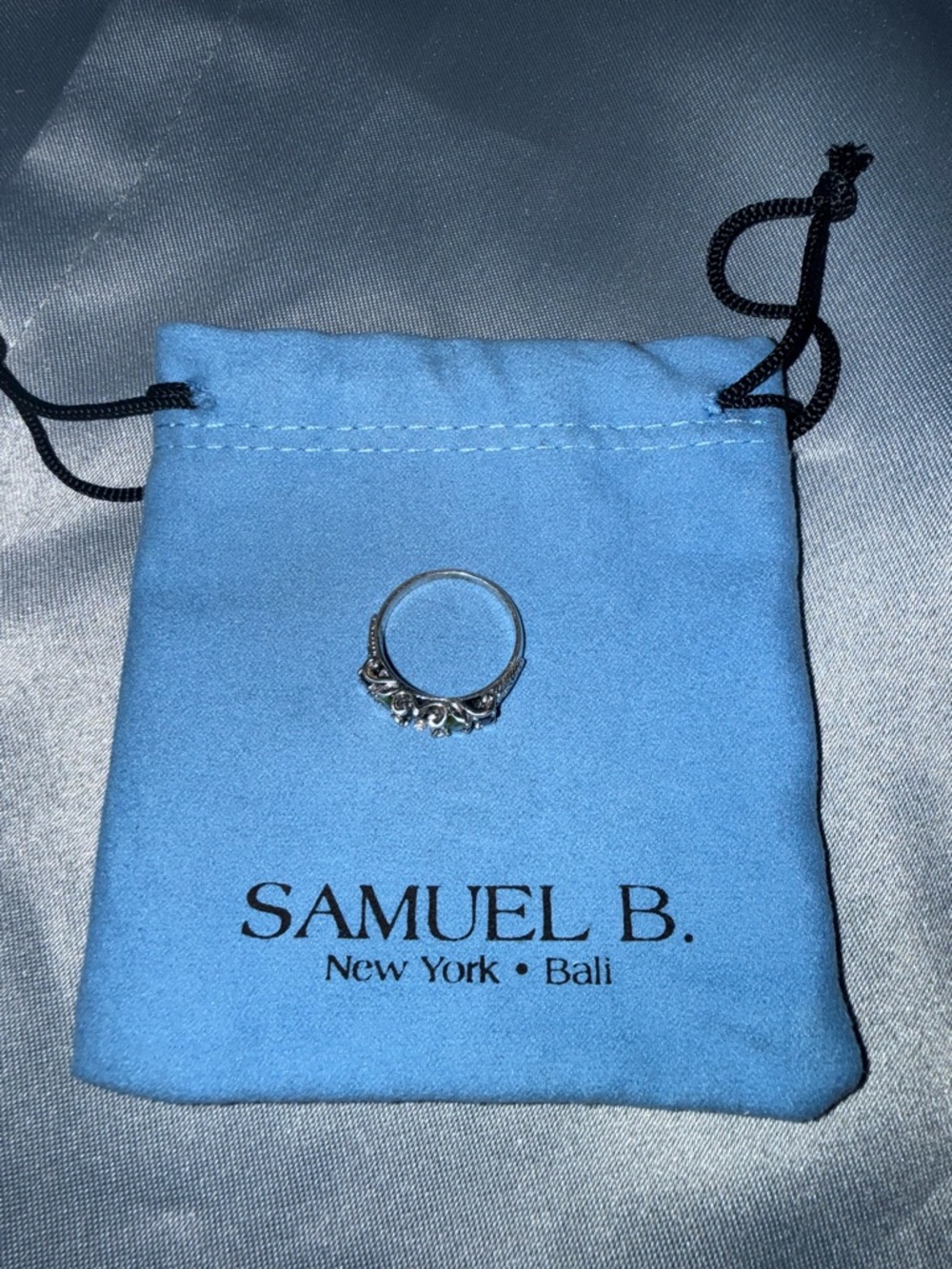 Samuel B. Sterling Silver Floral Accent Ring with Small Gem Detail